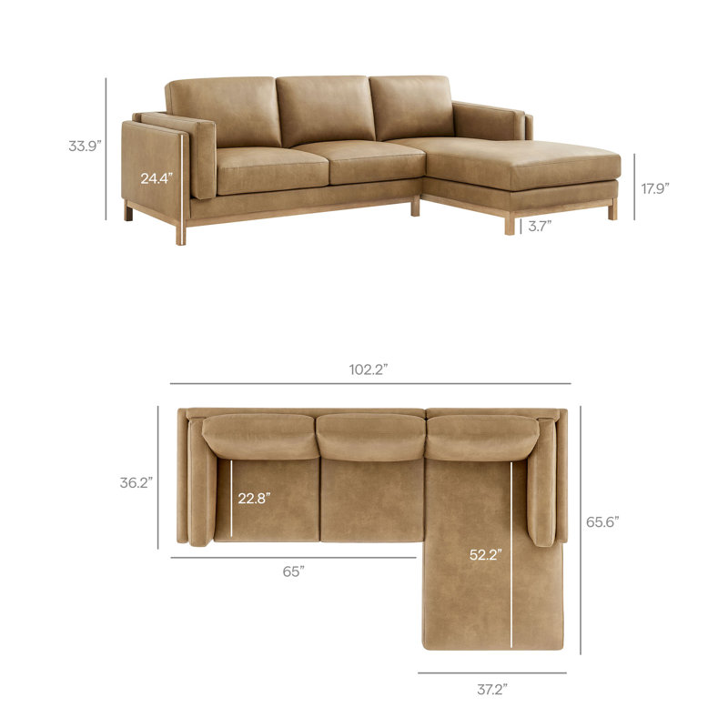 Canapé modulaire en cuir avec méridienne Roscoe, Orienté à droite, Grillé, Similicuir Toast