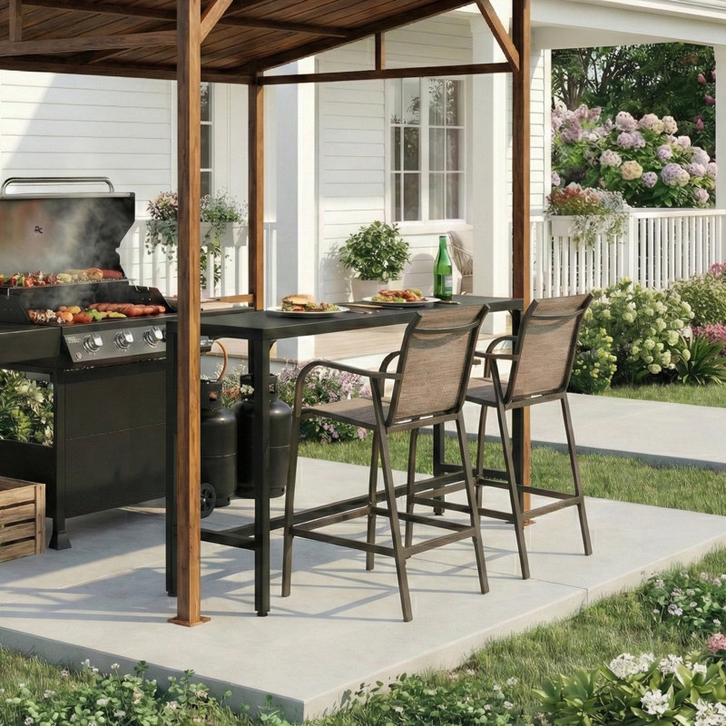 Ontiveros Metal Outdoor 28.74'' Bar Stool, Espresso