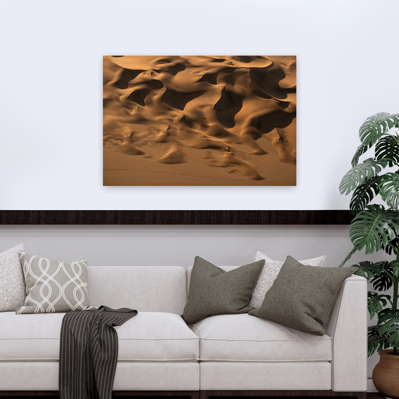 Dunes dorées abstraites, paysage dramatique serein, art mural, H 32 po x l 48 po