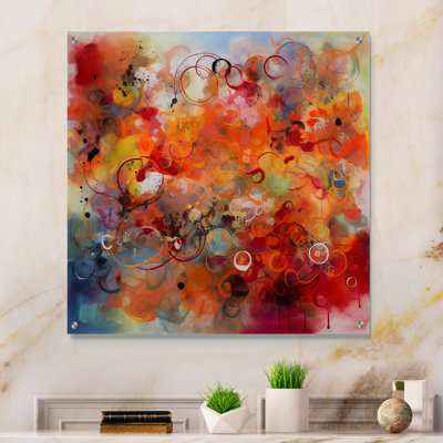 Orange orange rouge marbré Dreamscape I - art abstrait géométrique en acrylique
