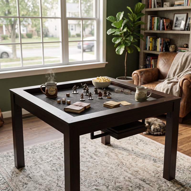 Table de salle à manger et de jeu convertible carrée 47,2 po pour 2 à 6 joueurs avec plateau amovible à 4 panneaux, surface de jeu en feutre noir et support de rangement sous la table