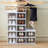 Shoe Storage Box, No Assembly Required, 6 Layers Foldable, With Transparent Door, White