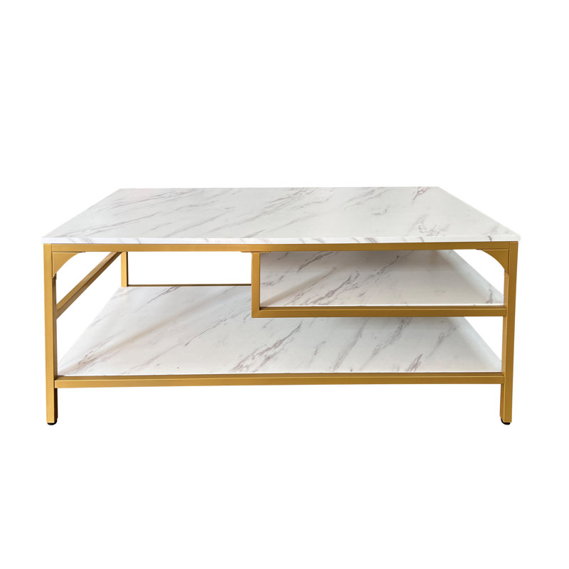 Loux Single Coffee Table, White, Gold, Marble