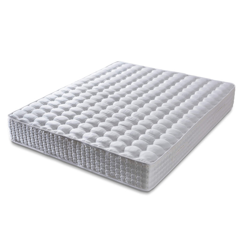 Luxury Pocket Spring Mattress, White, 55.1 x 74.8 x 11.8 inches | FR Saten Fabric Cover, Fire Retardant, Ergonomic Support | Perfect for a Restful Sleep Experience, Solid Color & Geometric Design