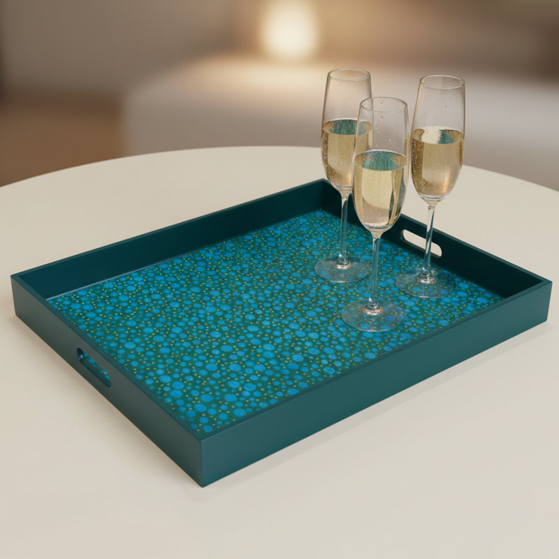 Reverse Painted Mirror Serving Tray, Large