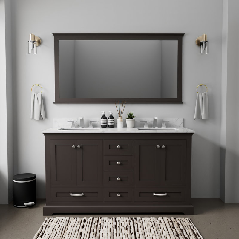 Dukes 60" Double Bathroom Vanity Set, Espresso, White Carrara Marble