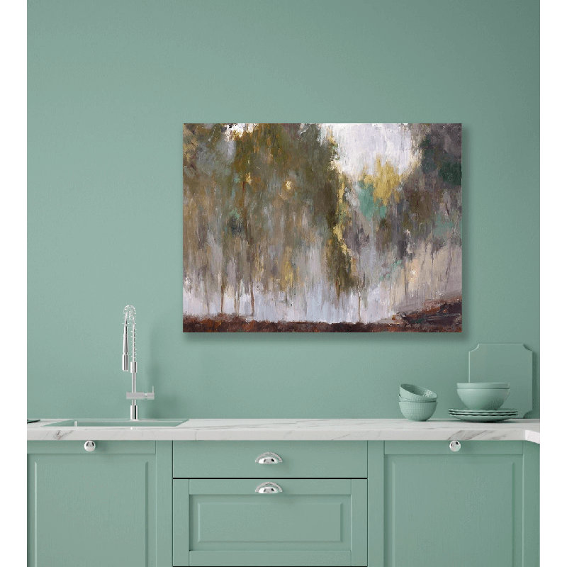 Mist In The Forest Nala Print by John Beard, Black Framed Canvas, 36" H x 48" W x 1.75" D