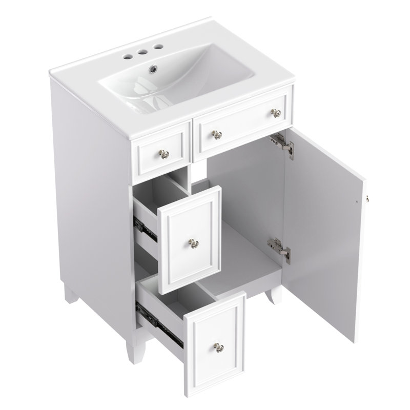Meuble-lavabo autoportant 24 po 24 po, Blanc, Argent argent