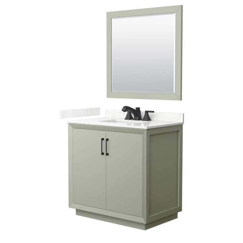Strada 36'' W Single Vanity, Giotto Quartz, Light Green, Matte Black