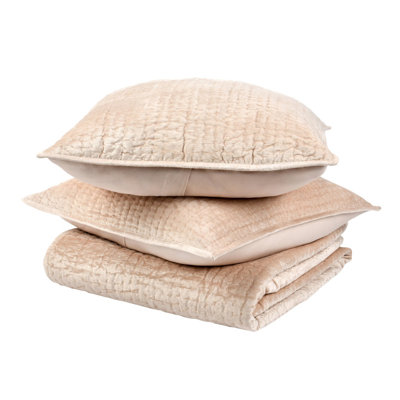 Bari Velvet 3-Piece Quilt Set, Nude