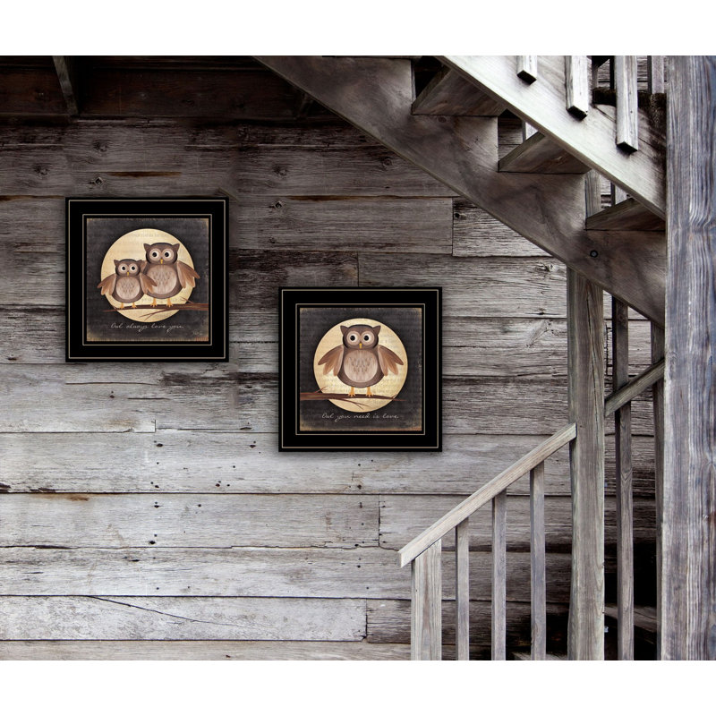 "Owl Always Love & Need You", ensemble de 2 pièces encadrées pour la décoration murale par Marla Rae, Black Framed