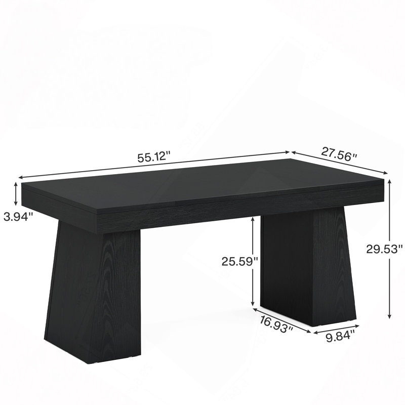 Bureau de direction moderne de 55 po de style Mid-Century - Poste de travail d'ordinateur à domicile avec double base trapézoïdale, table d'écriture élégante et bureau de conférence