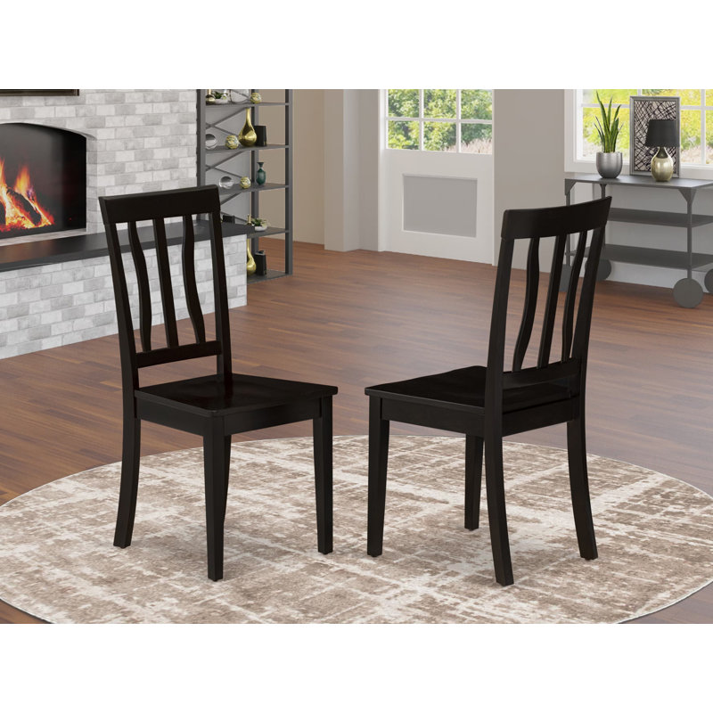 Antique Dining Room Chairs - Slat Back Wooden Seat Chairs, Set of 2, Cappuccino, Cappuccino/Wooden