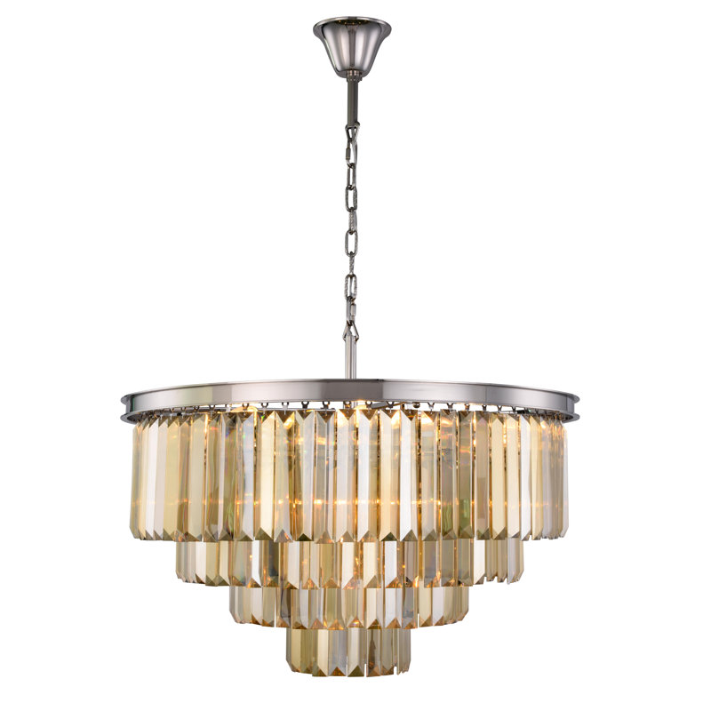 Yazmin 17 - Light Dimmable Tiered Chandelier, Polished Nickel, Smoky