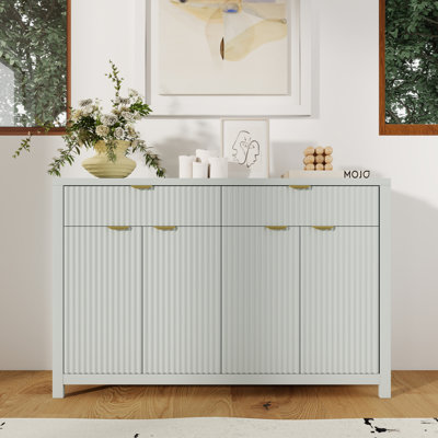Buffet de rangement en bois avec portes à motif de vagues, 55 po, tablettes et tiroirs réglables, style moderne luxueux