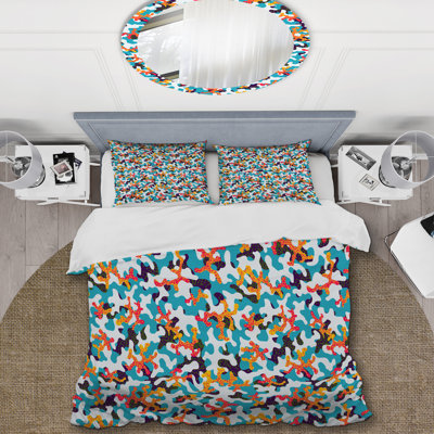 Ensemble de housse de couette en microfibre bleu / jaune / orange 3 pièces