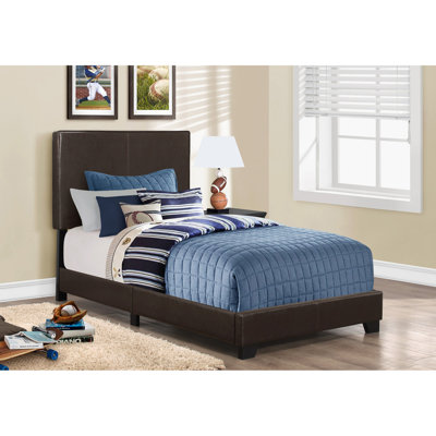 Upholstered Twin Size Bed In Brown For A Calm Bedroom Vibe Transitional With Low Profile And Leather-like Upholstery