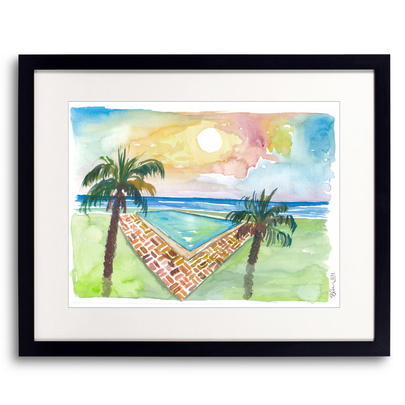 Zen Feeling Infinity Pool With View Of Caribbean Sea Print by Martina Bleichner, Black Framed Paper, 25.25" H x 31.25" W