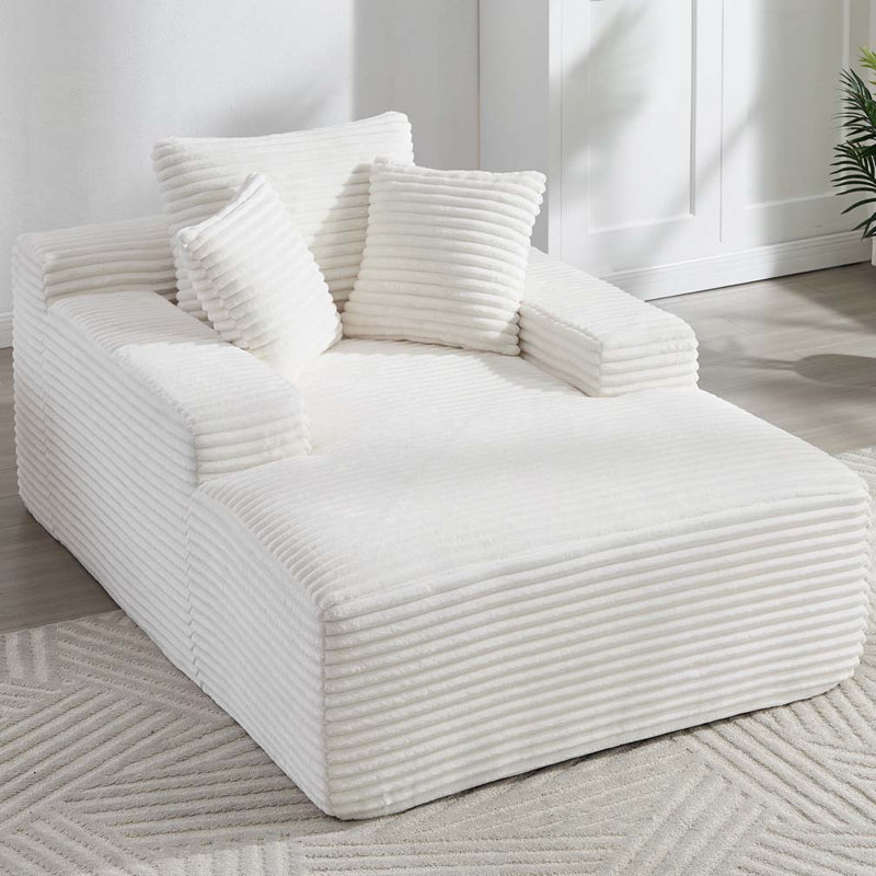 Corduroy 67" Chaise Lounge Chair,Deep Seat Oversized Sleeper Chair, White