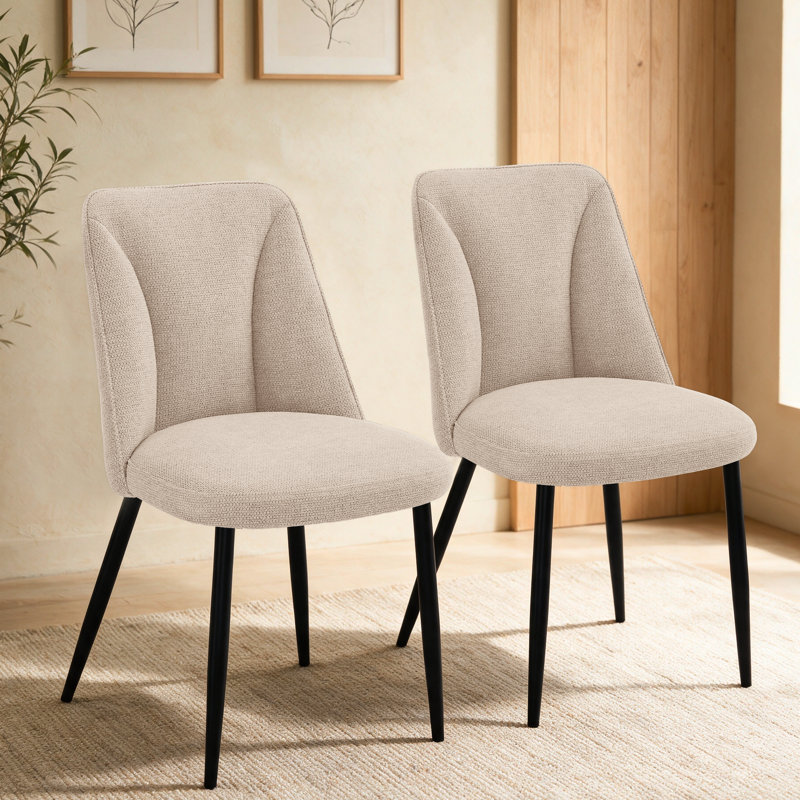 Modern Linen/Suede Upholstered Dining Chair with 8cm Thickened Cushion, Beige Linen, 2
