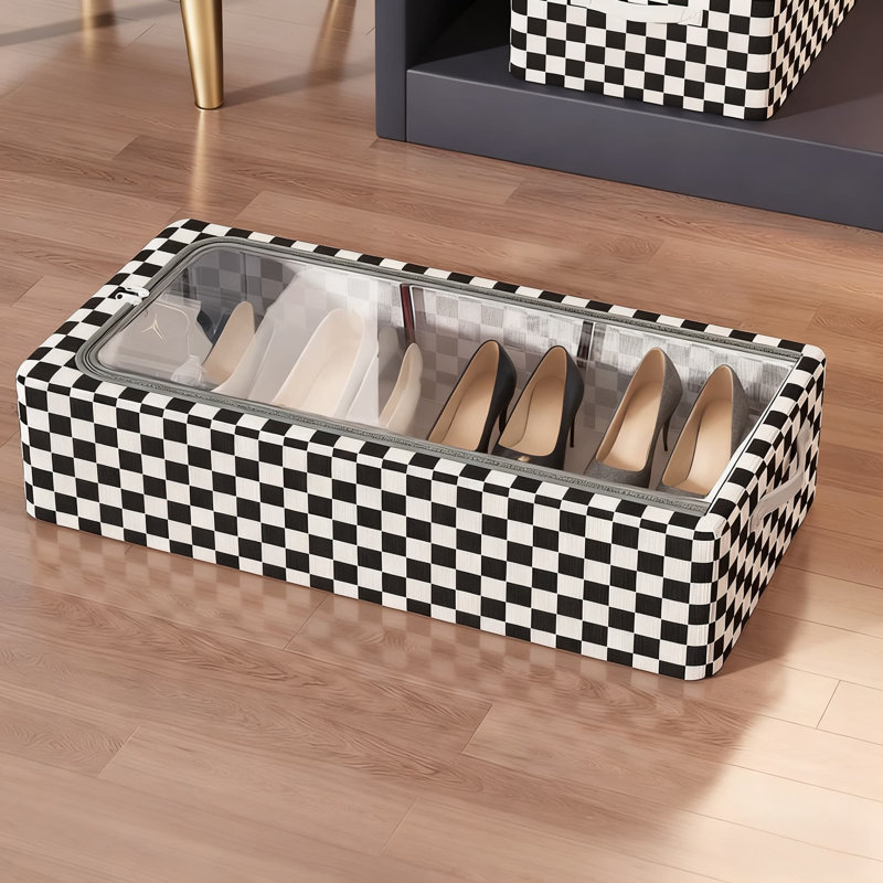 Checkerboard Storage Box · Large 2Pcs Extra Large Plaid Storage Bags With Clear View Lids, Heavy-Duty Solid Steel Frame, Foldable Design For Under Bed Clothes Shoe Toy Organizer, Stackable And Moisture Dust Mold Resistant