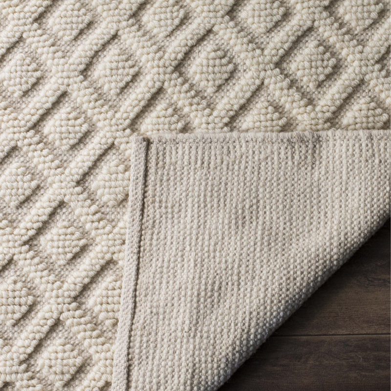 Bareen Geometric Handmade Tufted Wool/Cotton Area Rug in Ivory, Rectangle 8' x 10'