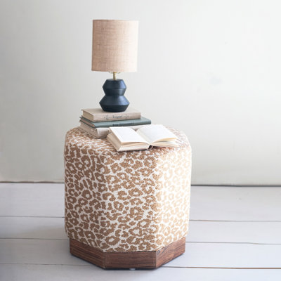 Cotton Upholstered Stool / Ottoman With Pine Wood Base And Leopard Print Pattern by Everly Quinn