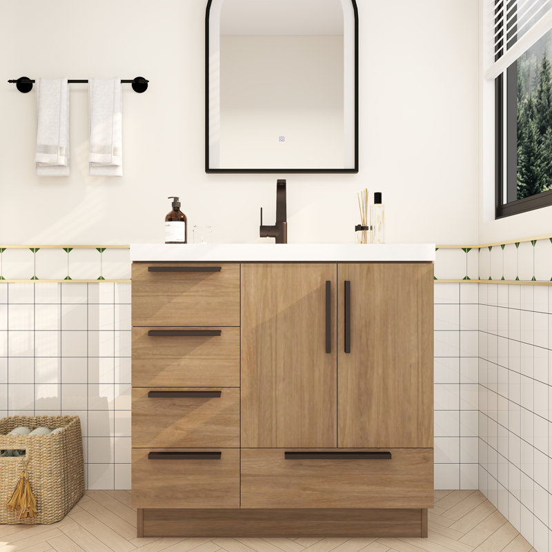 Meuble-lavabo autoportant avec tiroirs latéraux Carla, Chêne français foncé, 35"