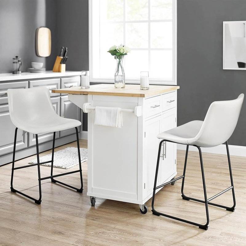 Tabourets de bar à hauteur de comptoir Yannet, tabourets de bar modernes en similicuir avec dossier, Blanc, 4