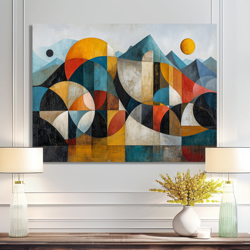 «Geometric Mountain Retro Colors - Art abstrait paysage mural», Toile tendue, H 34 po x l 44 po x P 1,5 po