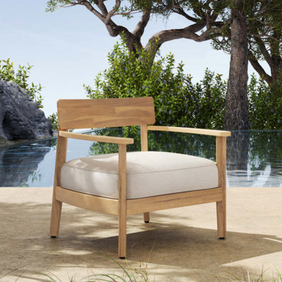 Fauteuil club en bois d'acacia avec coussin de siège, ensemble de 1