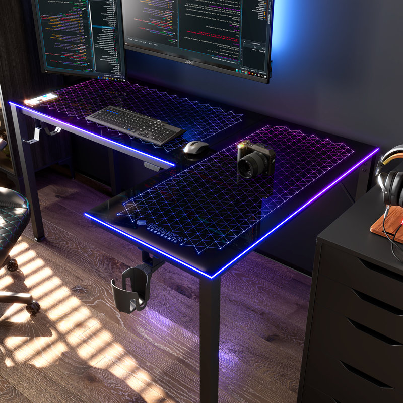 Modular L-Shaped Glass Steel Computer Desk