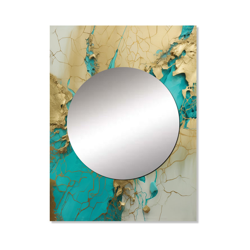 Brebbia turquoise or captivant liquide encre - miroir mural en marbre, miroir décoratif moderne, impression d'art en métal