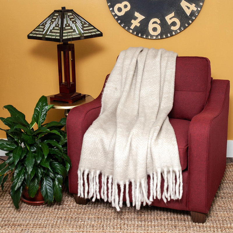 Nagar Hand Woven Wool Throw Blanket in Cream