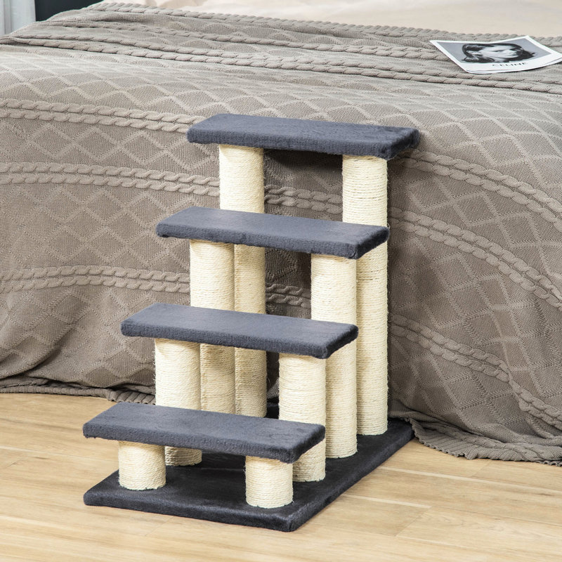 Gray Cat Relaxation Tree With 4 Steps, Scratching Post For Indoor Cats And Puppies Stair-Shaped Function Improving Tree, Gray, Steps