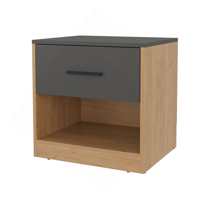 Table de chevet avec tiroir Solomon, chêne naturel et gris mat