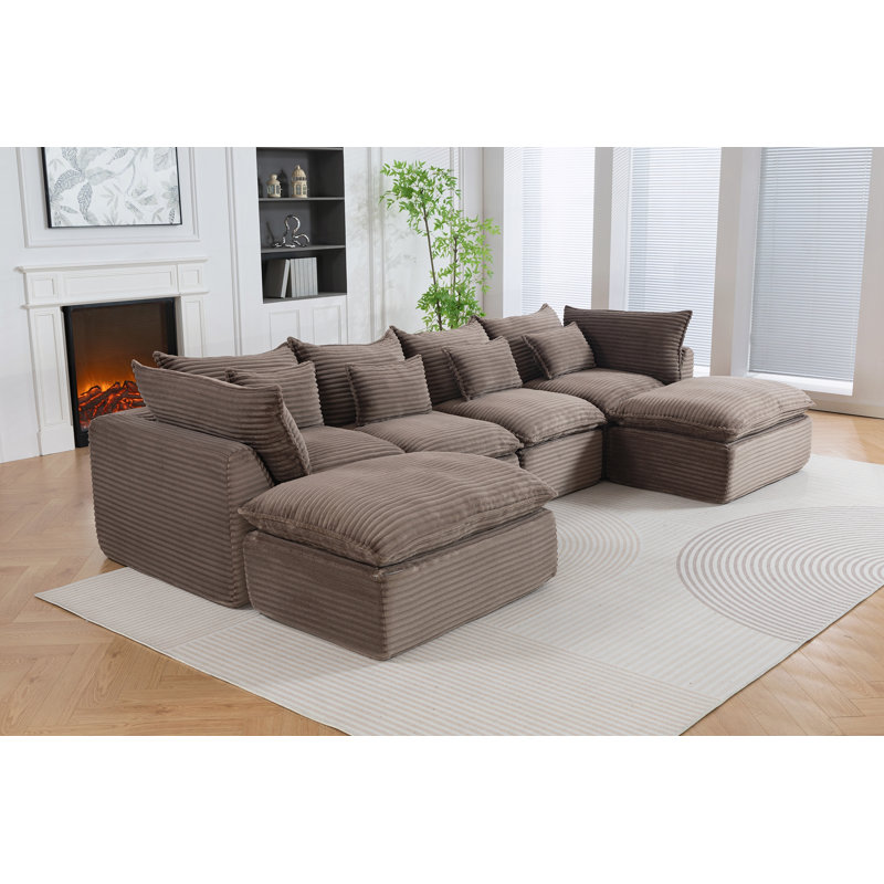 Canapé modulaire surdimensionné 129,8 po, Velours côtelé kaki