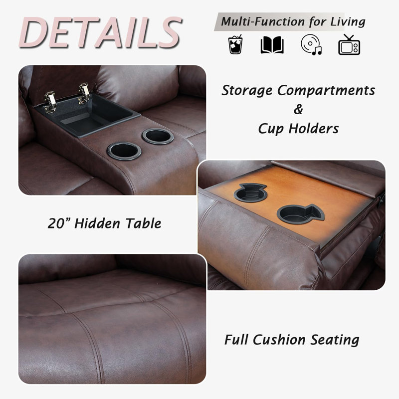 2 Pieces Vegan Leather Manual Reclining Living Room Sofa Set (Set of 2), Brown