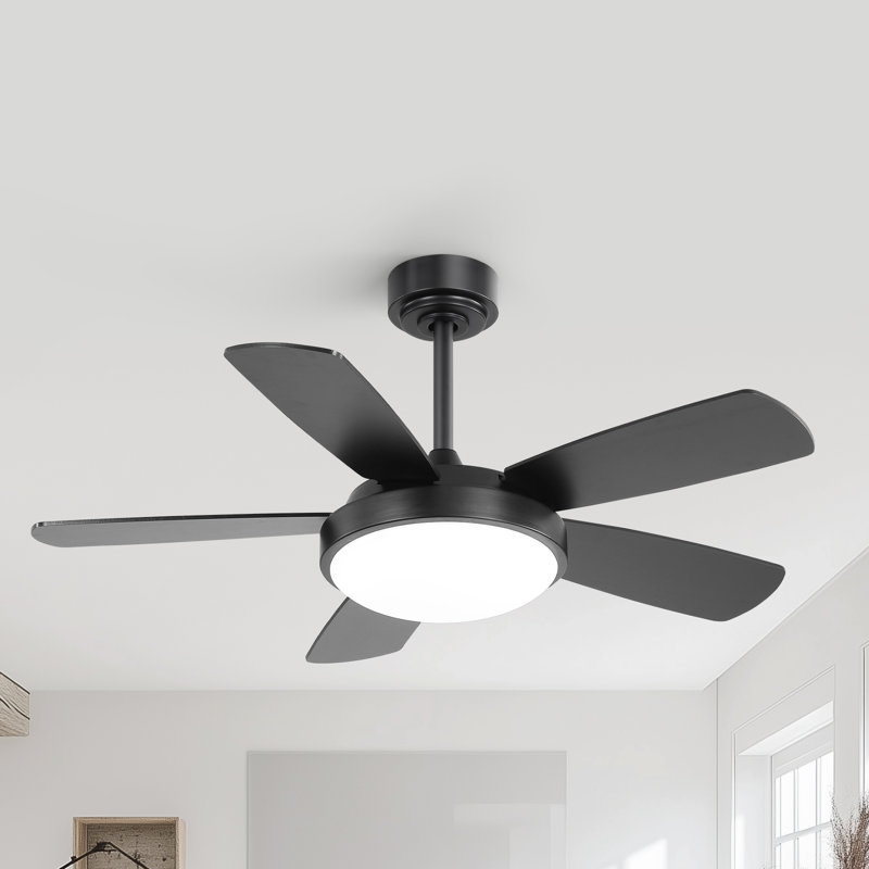 Julice 42" 5-Blade Modern Ceiling Fan With Tri-Color LED Light Source, Silent Motor, Remote Controller, Black
