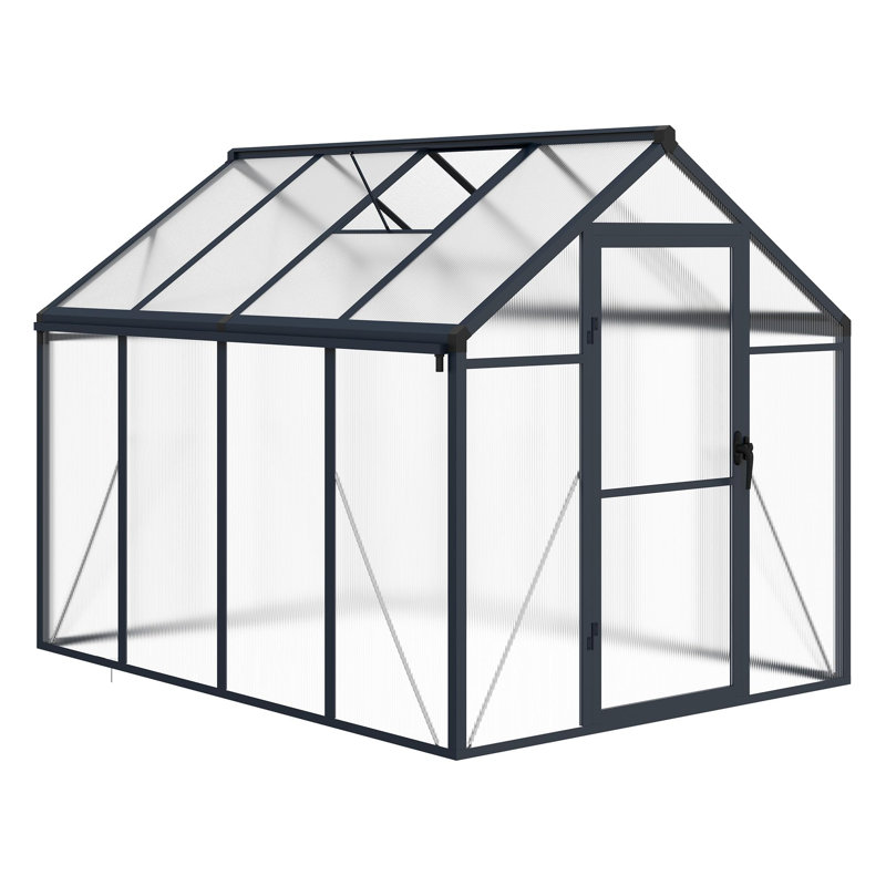 Outdoor Greenhouse Kit with Aluminum Frame, Polycarbonate Panels, Adjustable Roof Vent, Lockable Door, Spacious Gardening Greenhouse