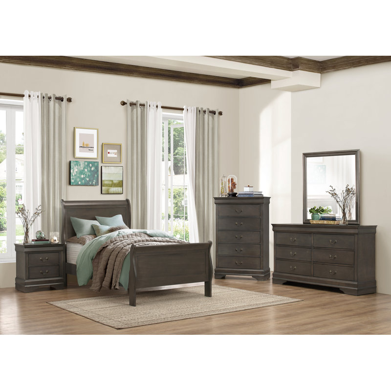 Lit-bateau classique de style Louis Philipe, gris, Simple