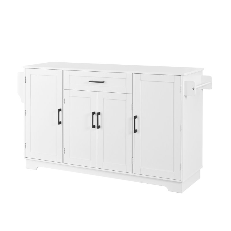U_STYLE Buffet blanc de 54,3 po avec rangement, 4 portes et 1 tiroir, desserte de cuisine moderne avec tablettes réglables et tringle latérale