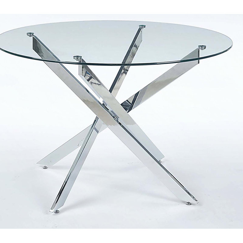 35.43" Glass Round Dining Table with Metal Legs, 29.13"H x 35.43"L x 35.43"W , Black 