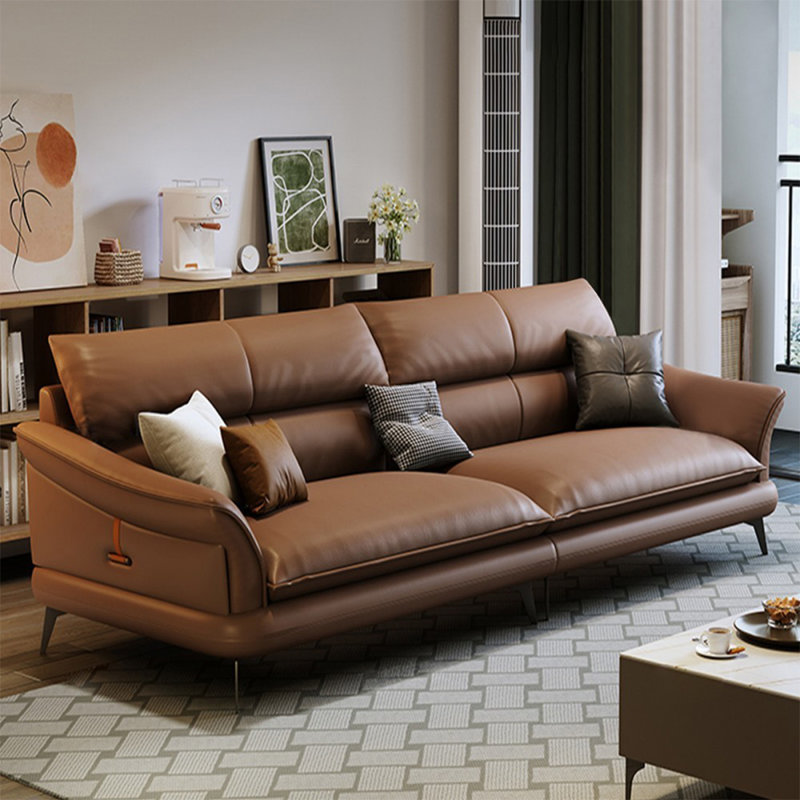 Causeuse modulaire en cuir véritable Coffee Coffee, 32,68 po H x 86,61 po L x 37,4 po P, Café