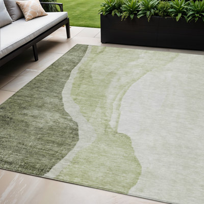 Tapis extérieur lavable abstrait vert olive et beige 5 pi x 8 pi