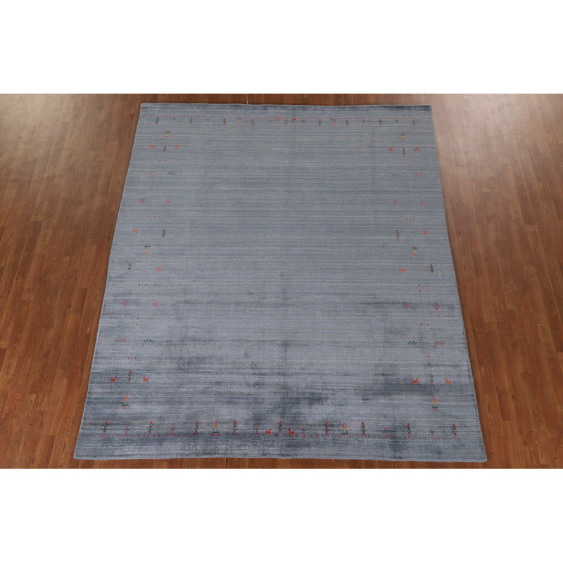 Tapis oriental bleu et gris à rayures Gabbeh 8 x 10