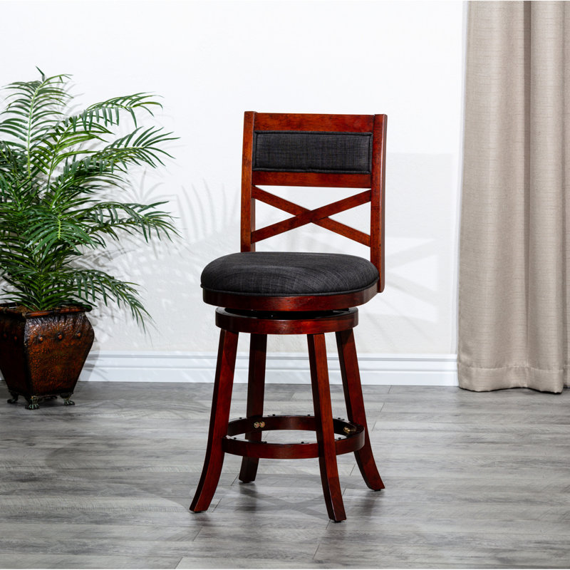 Tabouret tournant 30 "en cerisier avec siège en tissu gris anthracite - Finition assise luxueuse et acrylique