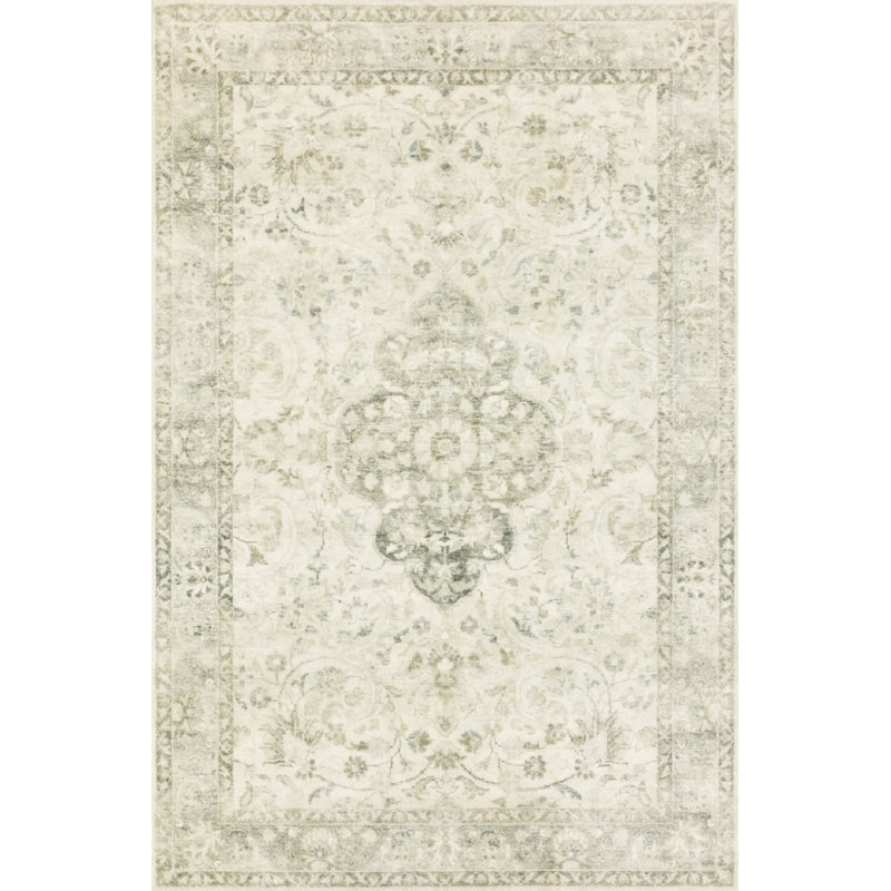 Oriental Area Rug in Ivory/Silver, Rectangle 2'2" x 3'8"