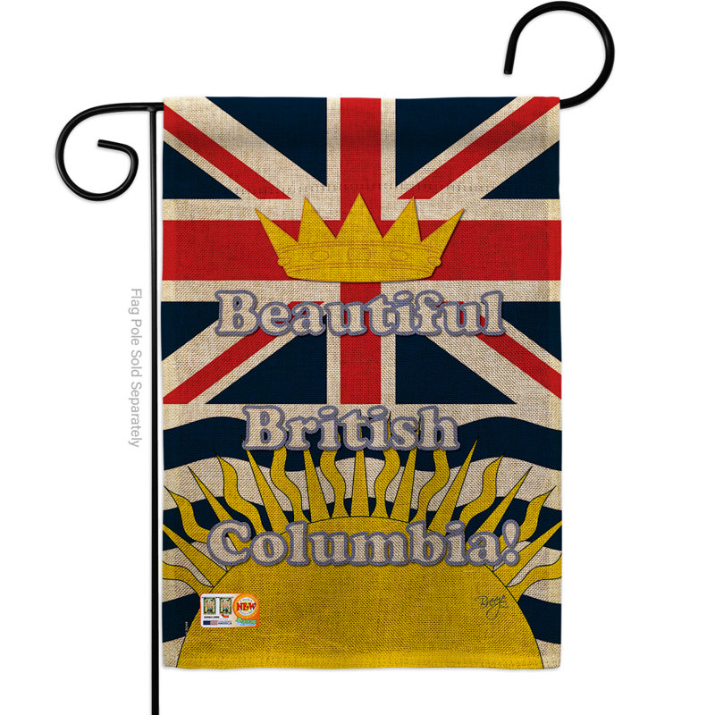 Drapeau de jardin à 2 côtés 5 pi 5 po x 1 pi. british columbia of the world canada provinces à l’impression en toile jute vertical