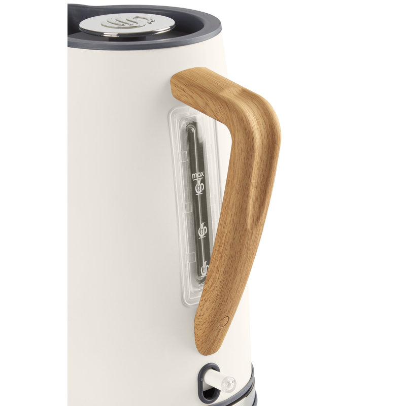 Nordic White 1.7L Cordless Electric Kettle with Wood-Effect Accents